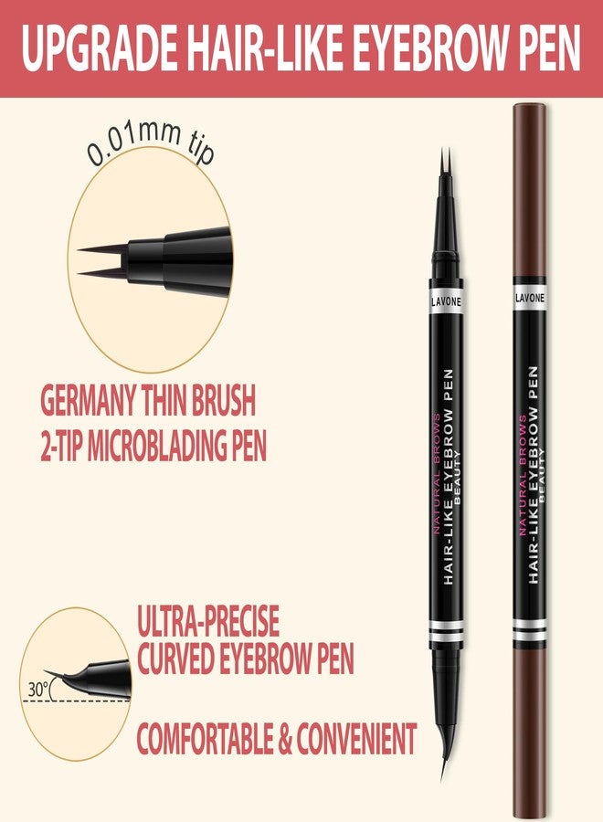 LAVONE Hair-Like Eyebrow Pen Makeup kit, Eyebrow Pencils for Women with Waterproof Microblading Eyebrow Pencil, Eyebrow Pomade, Eyeliner and Eyebrow Brush, Create Full, Natural Brows, Dark Brown - Image 2